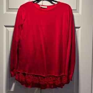 Beautiful super soft red sweater with lace detail